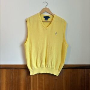 Polo by Ralph Lauren Yellow V-Neck Sweater Vest with Embroidered Pony